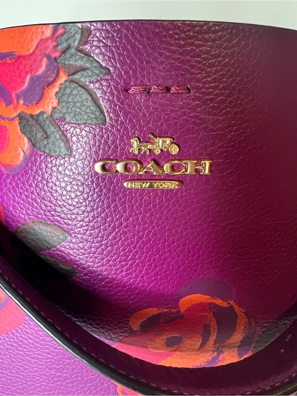 Coach Purple Floral Leather Bucket Bag - Picture 5 of 15